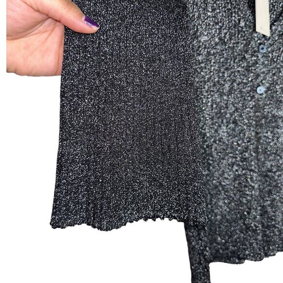 Boden NWT Black Metallic Ribbed Button Front V Neck Cardigan Top Bell Sleeves XL - Picture 7 of 9